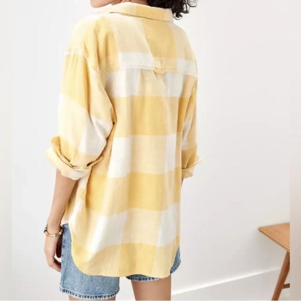 AEO Ah-mazingly Soft Button Down Yellow Plaid Flannel Shirt Medium NWT - Picture 2 of 8